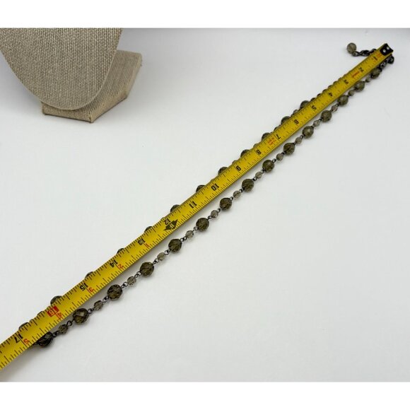 Long Faux Smoky Quartz Beaded Necklace Silver Tone Chain Faceted Beads - Picture 3 of 8